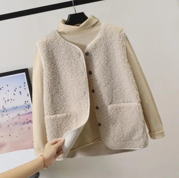 Felicie | Varm Pluche Dame vest med lommer