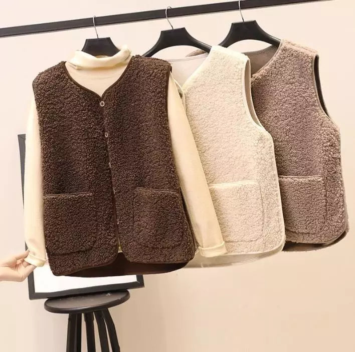 Felicie | Varm Pluche Dame vest med lommer