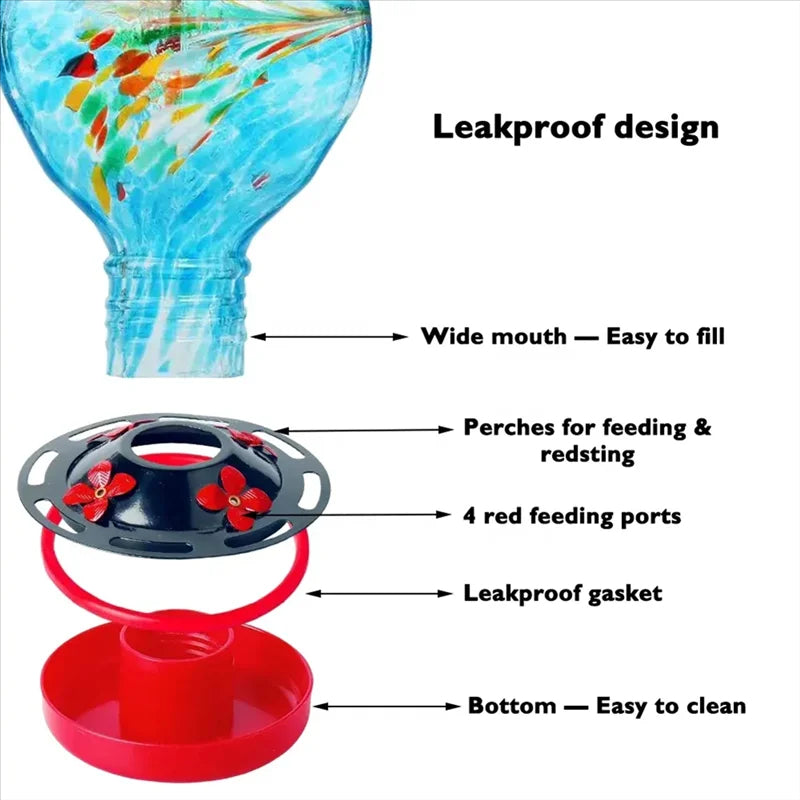 Håndblæst glashængende fuglefoderautomat 2