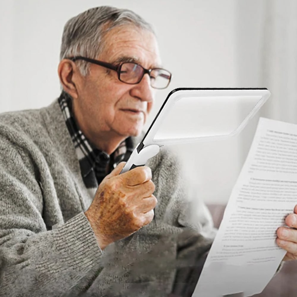 Håndholdt forstørrelsesglas til fuld side, 5x forstørrelse, LED-oplyst forstørrelsesglas med 3 tilstande, ideel til læsning af bøger og seniorer 1