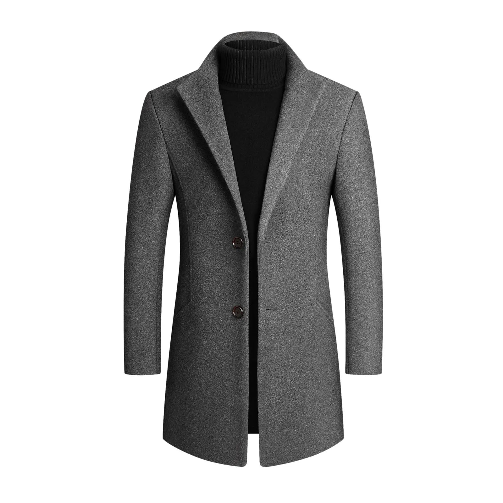 Herre Slim Fit Lang Frakke med Klassisk Reversdesign 2