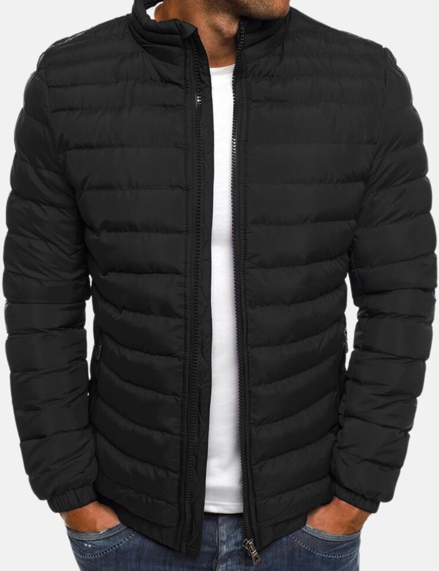 Herre dunjakke med lynlåslukning, stående krave og manchetter 0