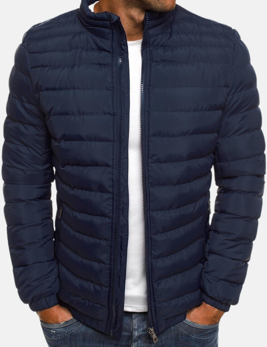 Herre dunjakke med lynlåslukning, stående krave og manchetter 1