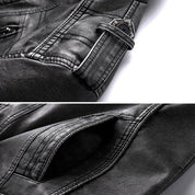 Herre læderjakke med standkrave og lynlåslomme på brystet 2