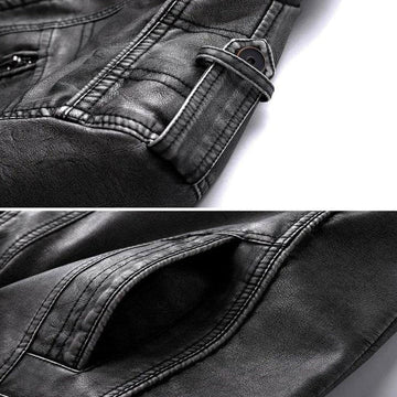 Herre læderjakke med standkrave og lynlåslomme på brystet 2