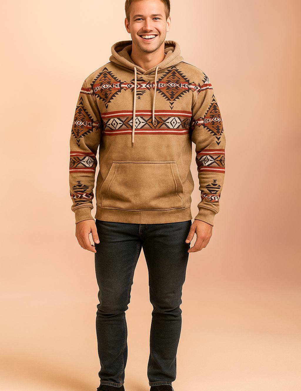 Herre vintage hættetrøje | Boho-print 0