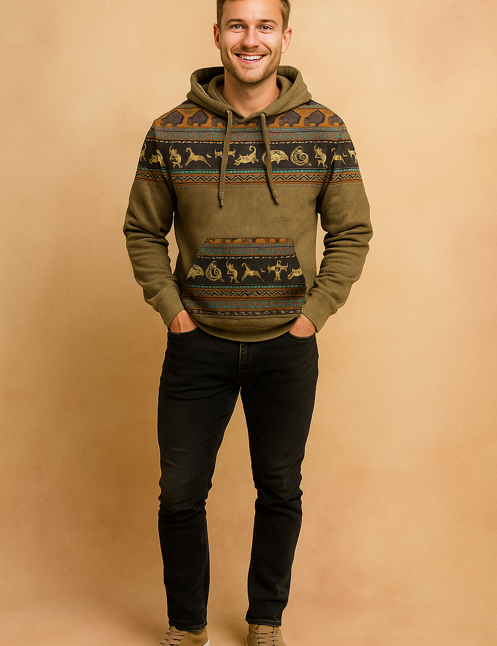 Herre vintage hættetrøje | Boho-print 1