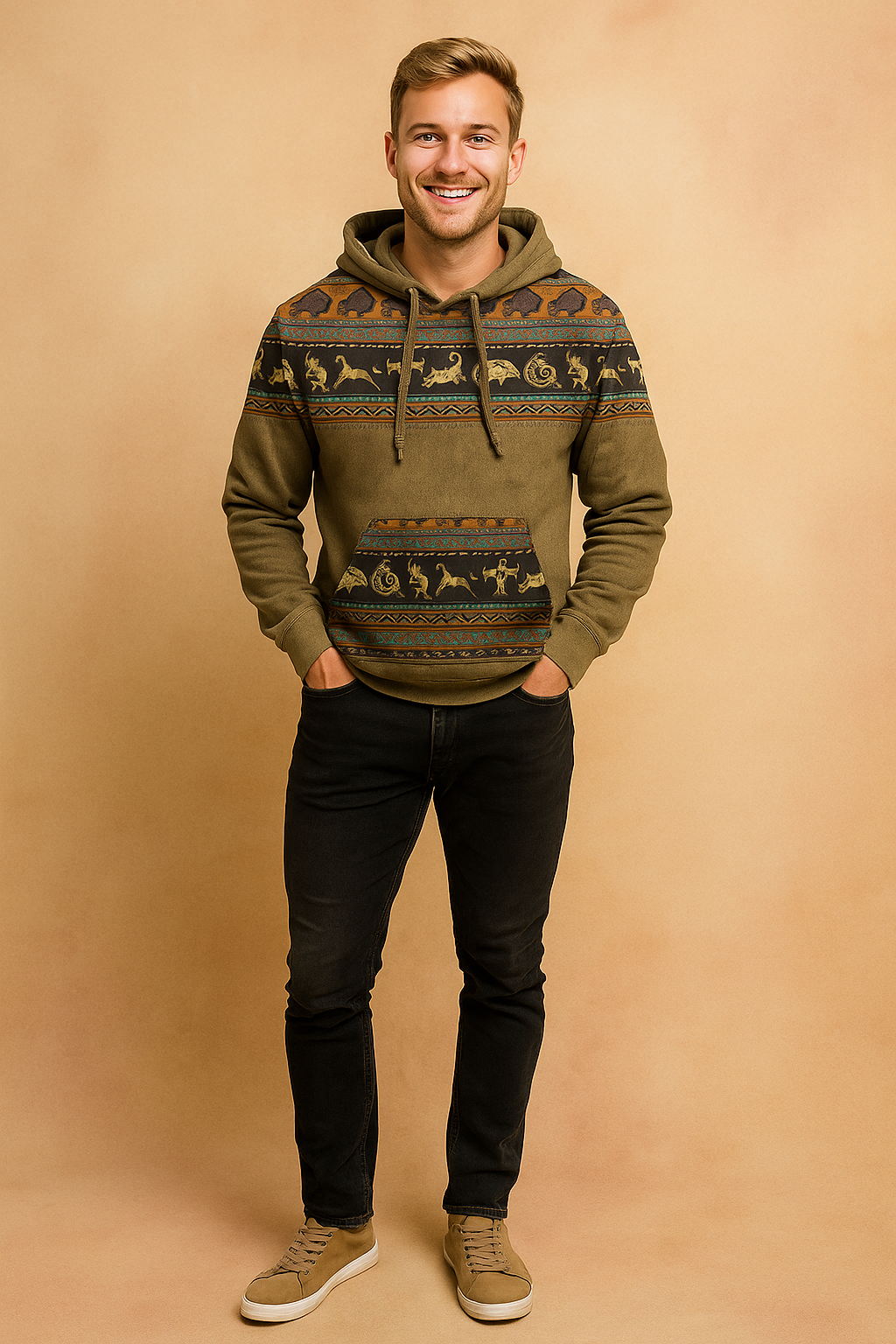 Herre vintage hættetrøje | Boho-print 1