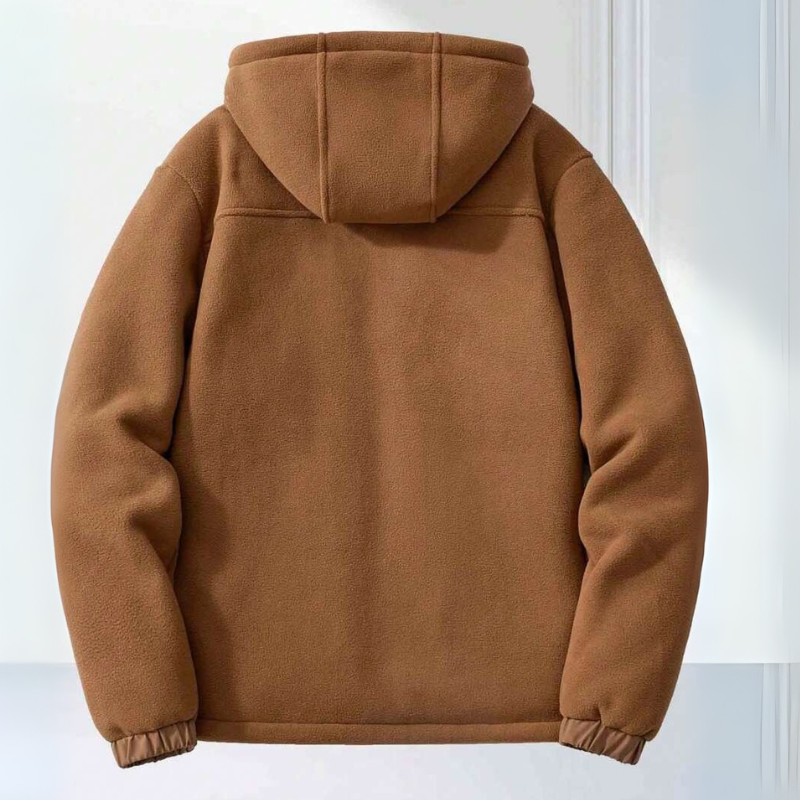Herrefleece vinterjakke med hætte og lynlåslommer 2
