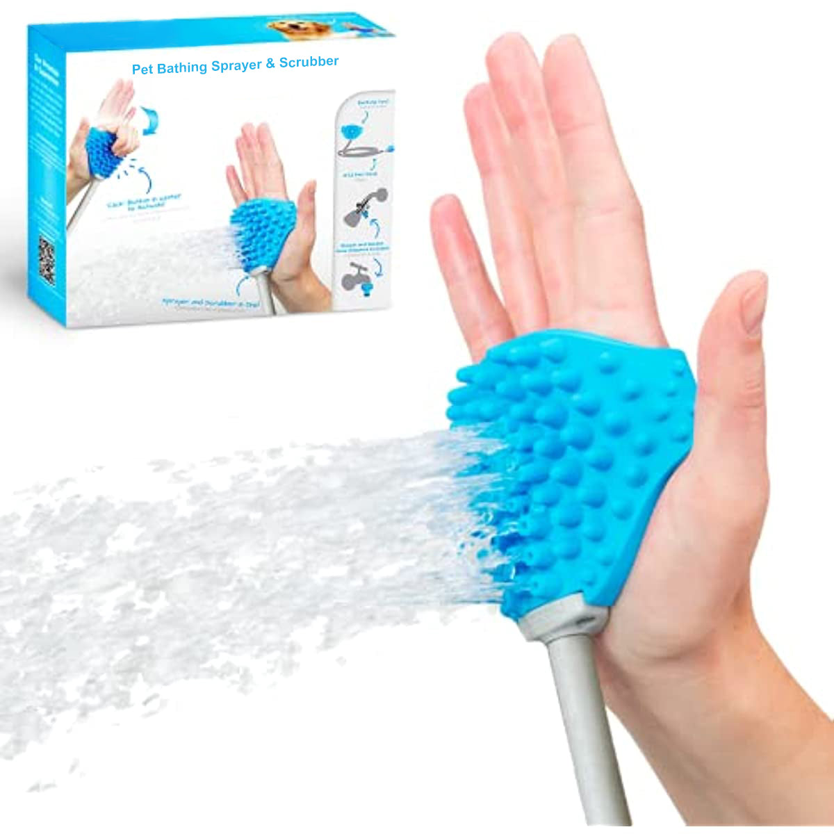 Hundebadebørste, sprøjte- og skrubbeværktøj - 2 i 1 kæledyrsplejeartikler, hundevask med slange og brusertilbehør 0