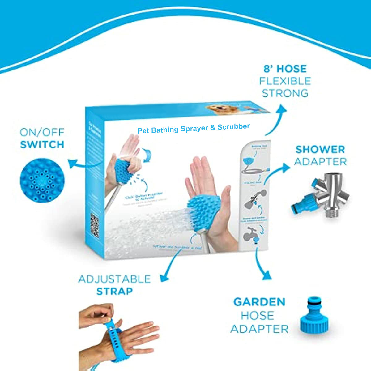 Hundebadebørste, sprøjte- og skrubbeværktøj - 2 i 1 kæledyrsplejeartikler, hundevask med slange og brusertilbehør 4