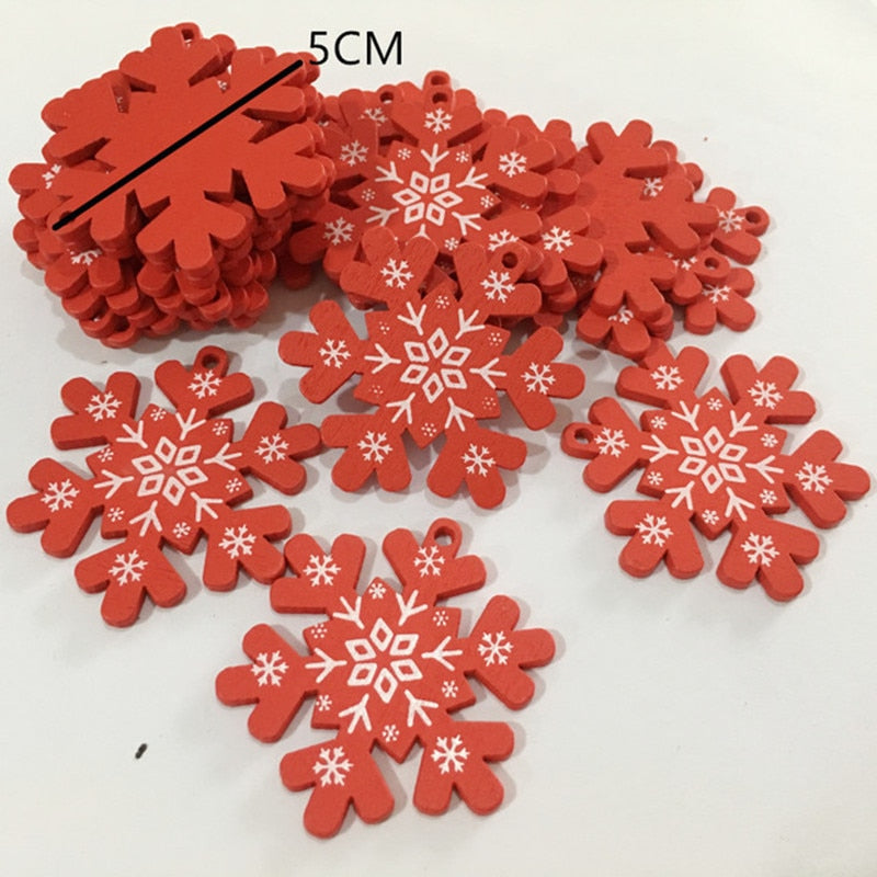 Hvide/røde naturlige træjulevedhæng med 5 dele 15