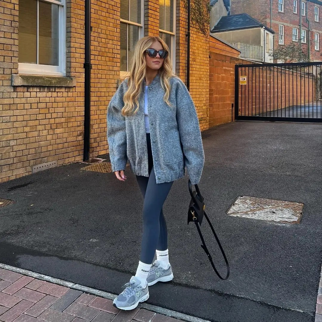 Seline | Stilfuld Grå Tweed Vinterjakke