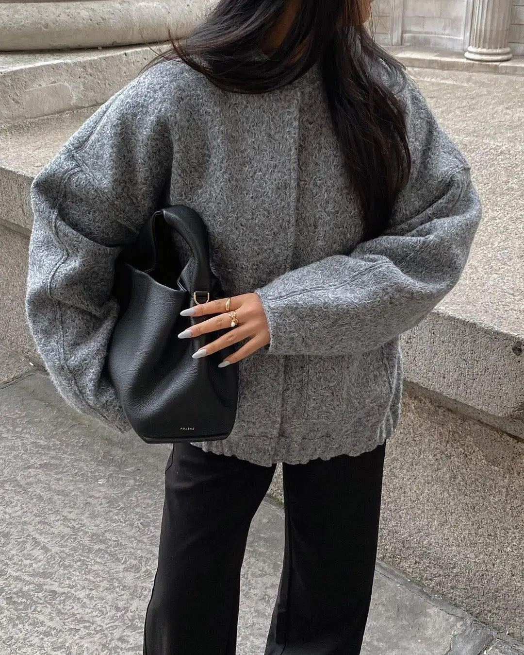 Seline | Stilfuld Grå Tweed Vinterjakke