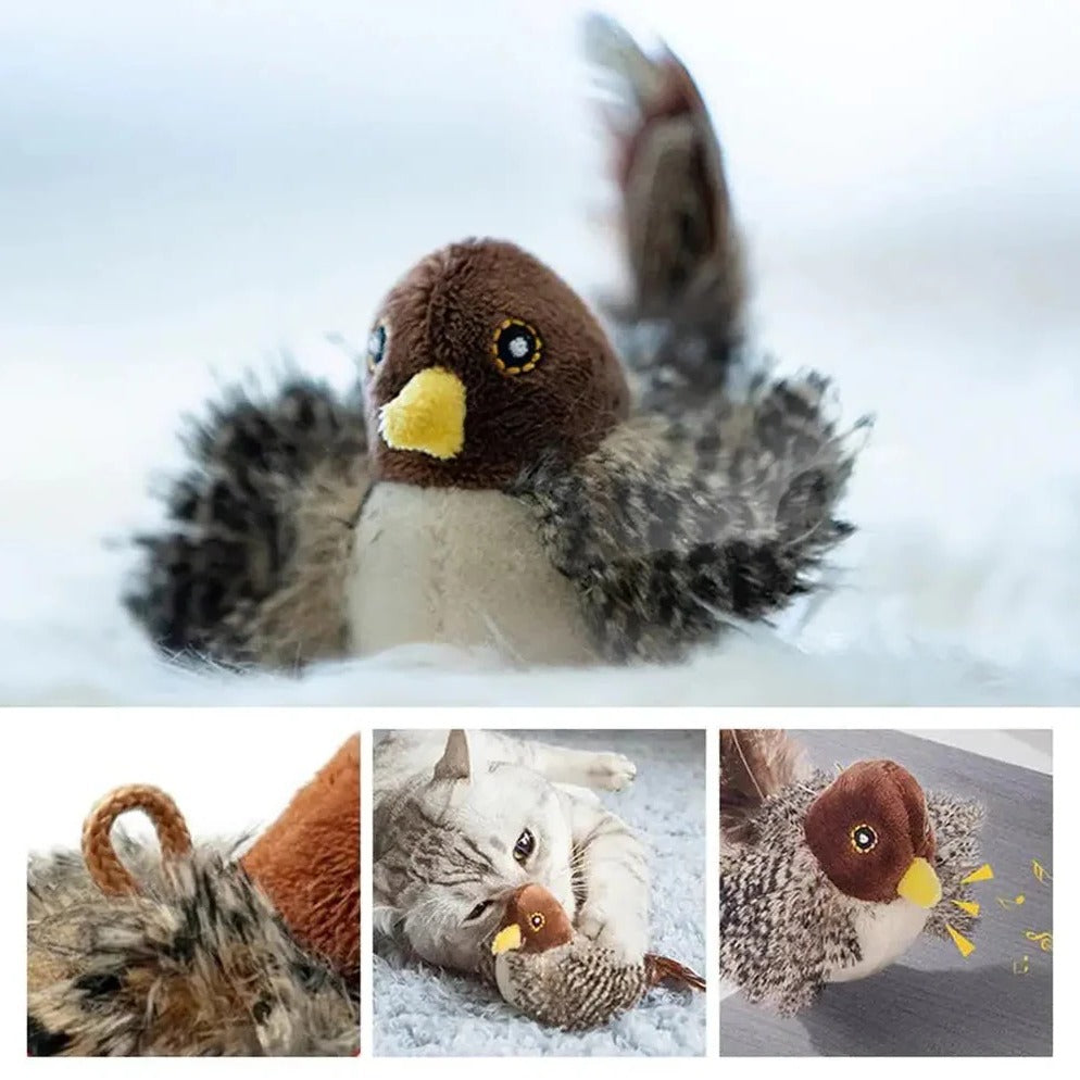 Interaktiv lydfuglekattelegetøj - flagrende fjersjov til indekatte 0