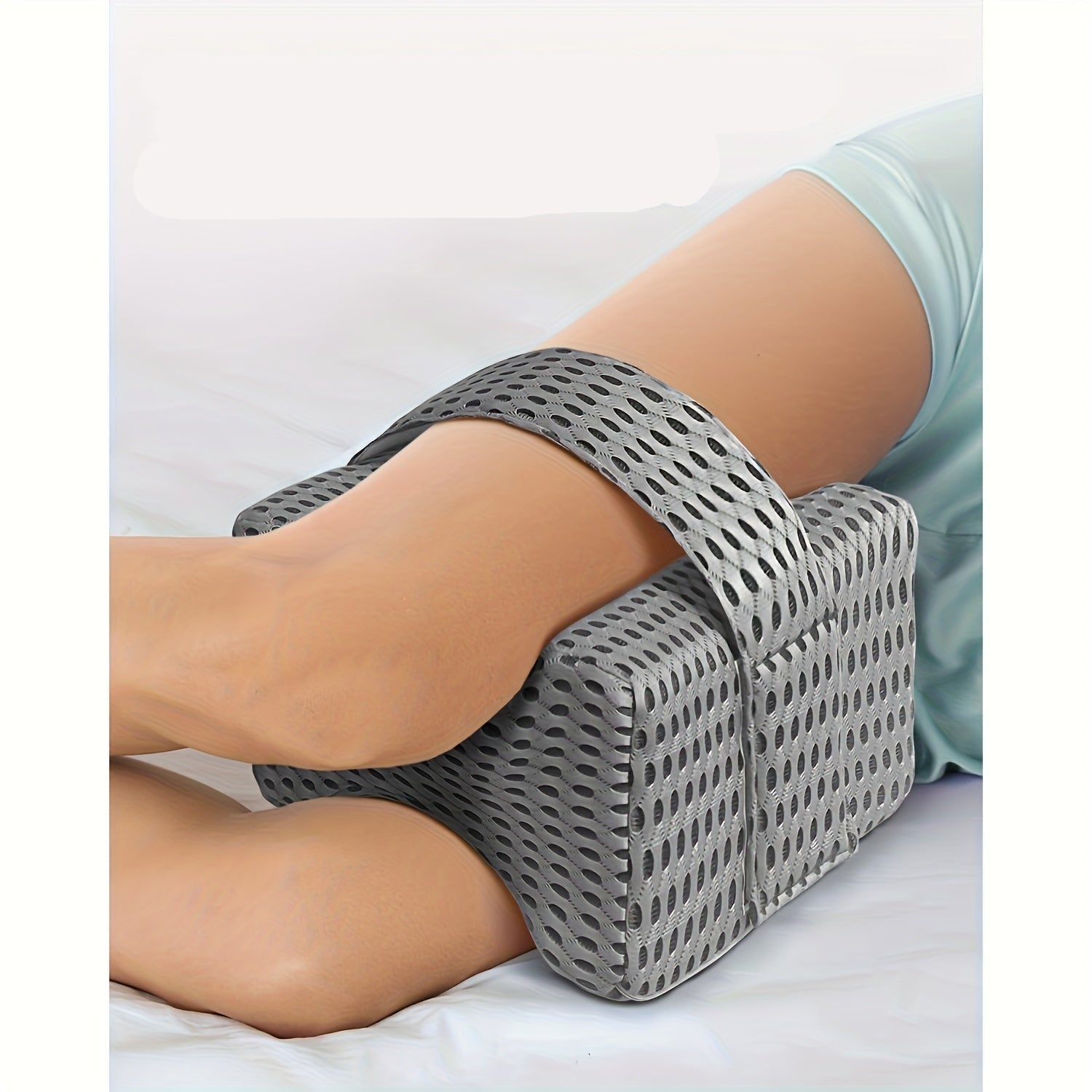 Justerbar benklemmepude med åndbar mesh-rem – Blød komfort til sidesovere, reducerer tryk, justerer rygsøjlen og forbedrer søvnen 0