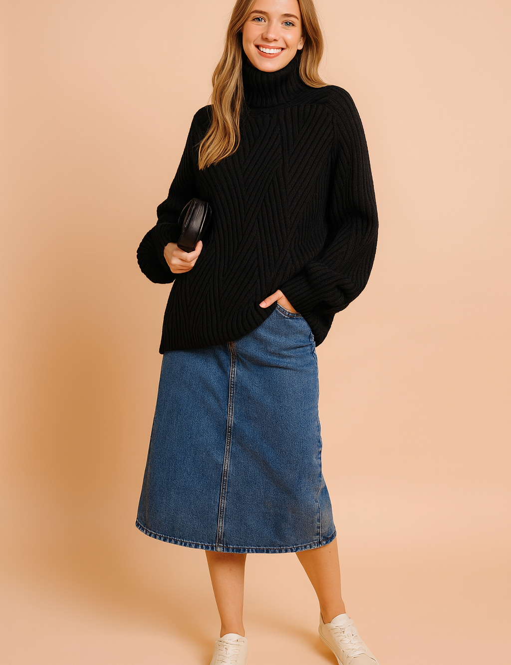 Karolina | Oversized rullekravetrøje med geometrisk vævning 0