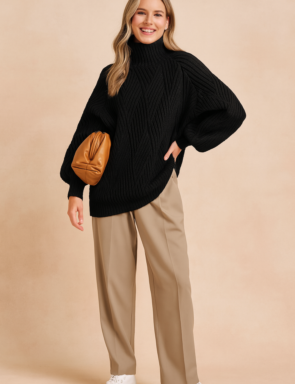 Karolina | Oversized rullekravetrøje med geometrisk vævning 1