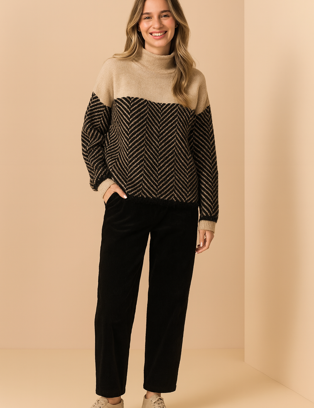 Klara | Rullekravetrøje med geometriske paneler 0