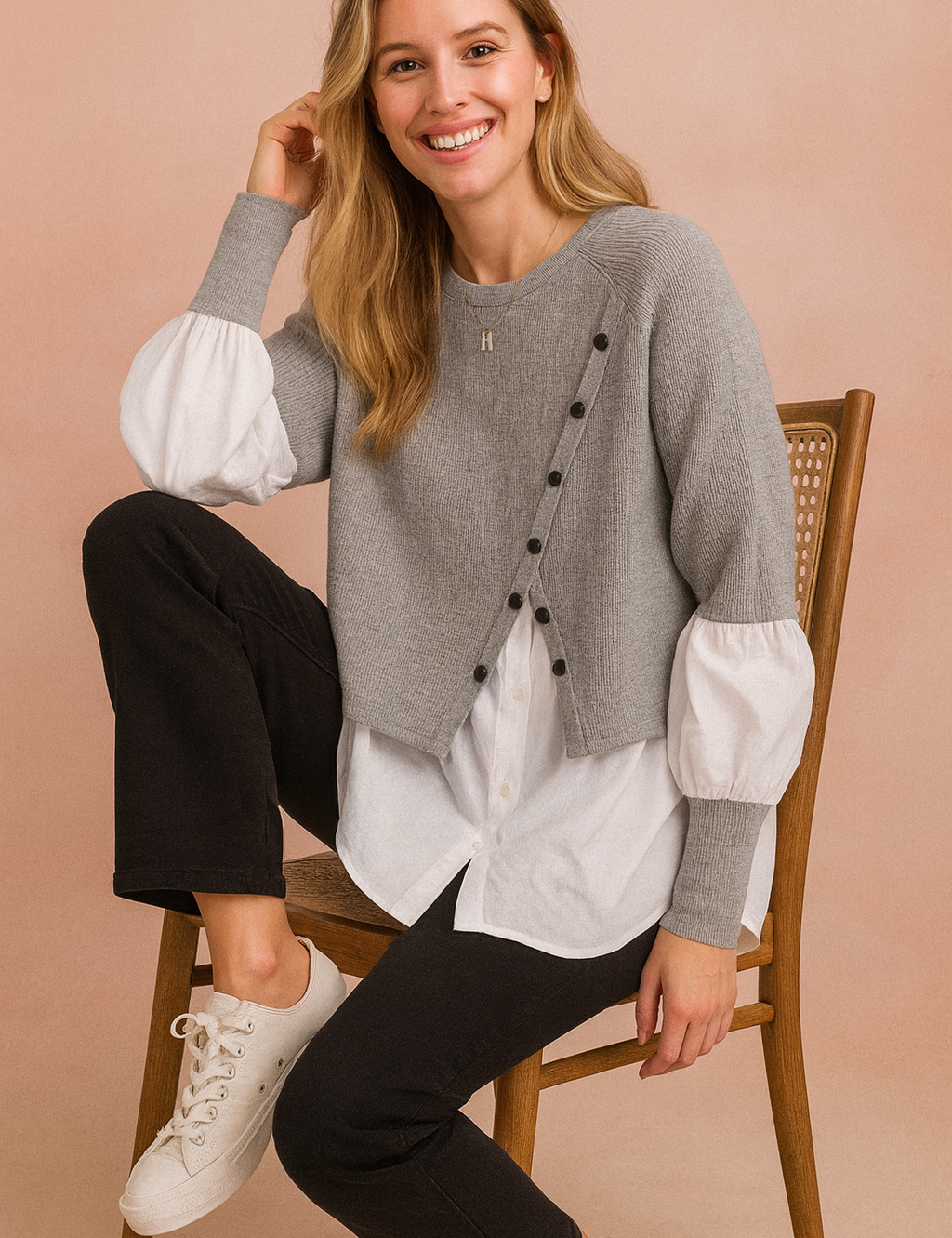 Klaudia | Moderigtig lagdelt sweater med skjorteeffekt 0