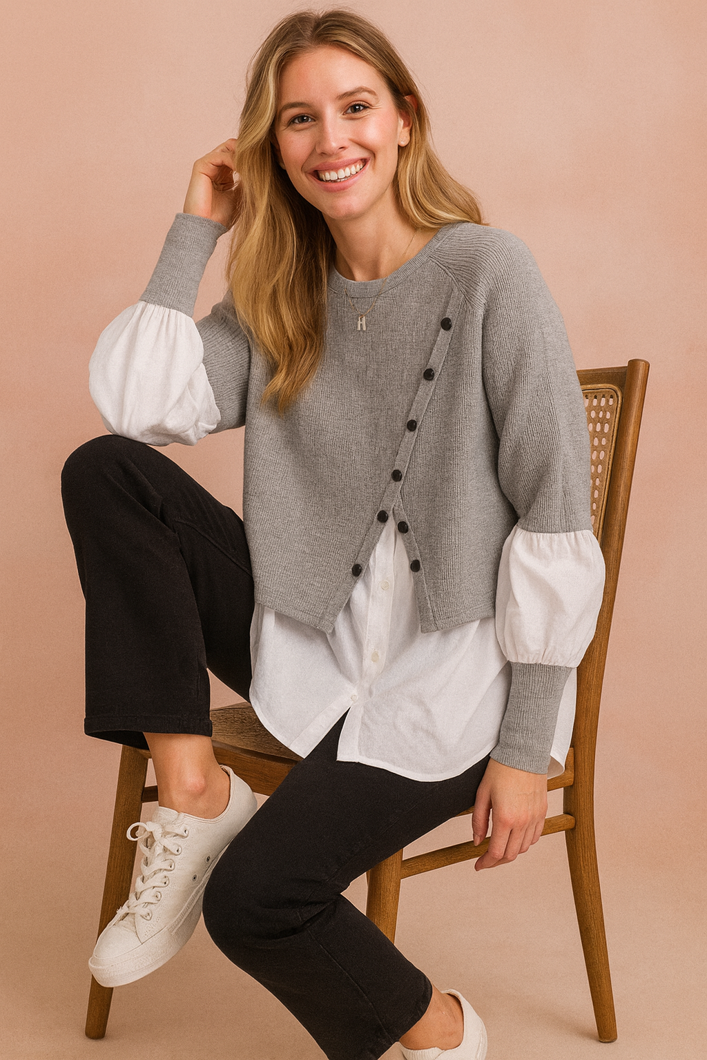 Klaudia | Moderigtig lagdelt sweater med skjorteeffekt 0