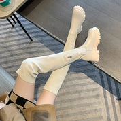 Knæhøje støvler til kvinder med elastisk pasform, chunky sål og lynlås i siden 4