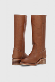 Knæhøje støvler til kvinder med stablet hæl og klassisk rund tå 0