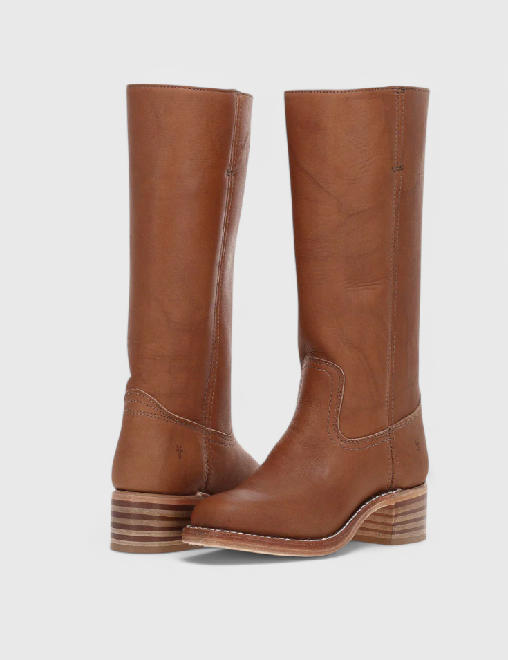 Knæhøje støvler til kvinder med stablet hæl og klassisk rund tå 0