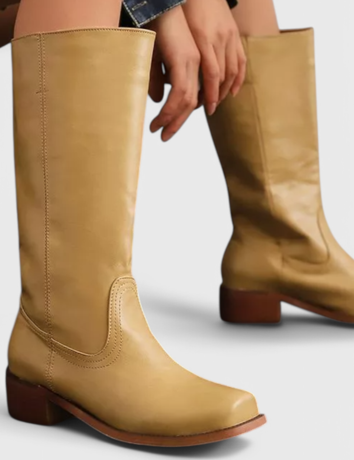 Knæhøje støvler til kvinder med stablet hæl og klassisk rund tå 1