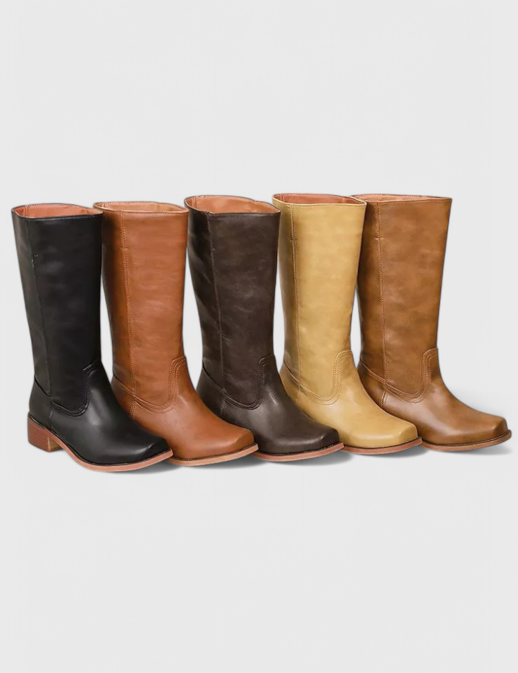 Knæhøje støvler til kvinder med stablet hæl og klassisk rund tå 7