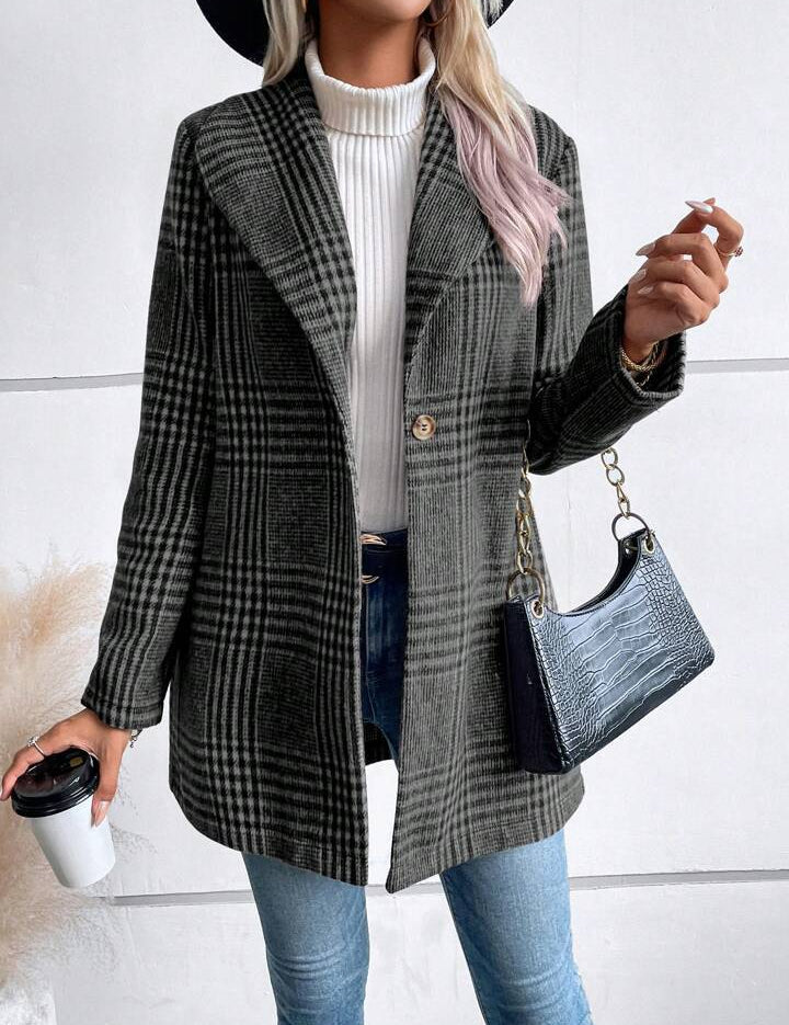 Kvinders Monterede Efterårsfrakke Med Kontrolmønster 1