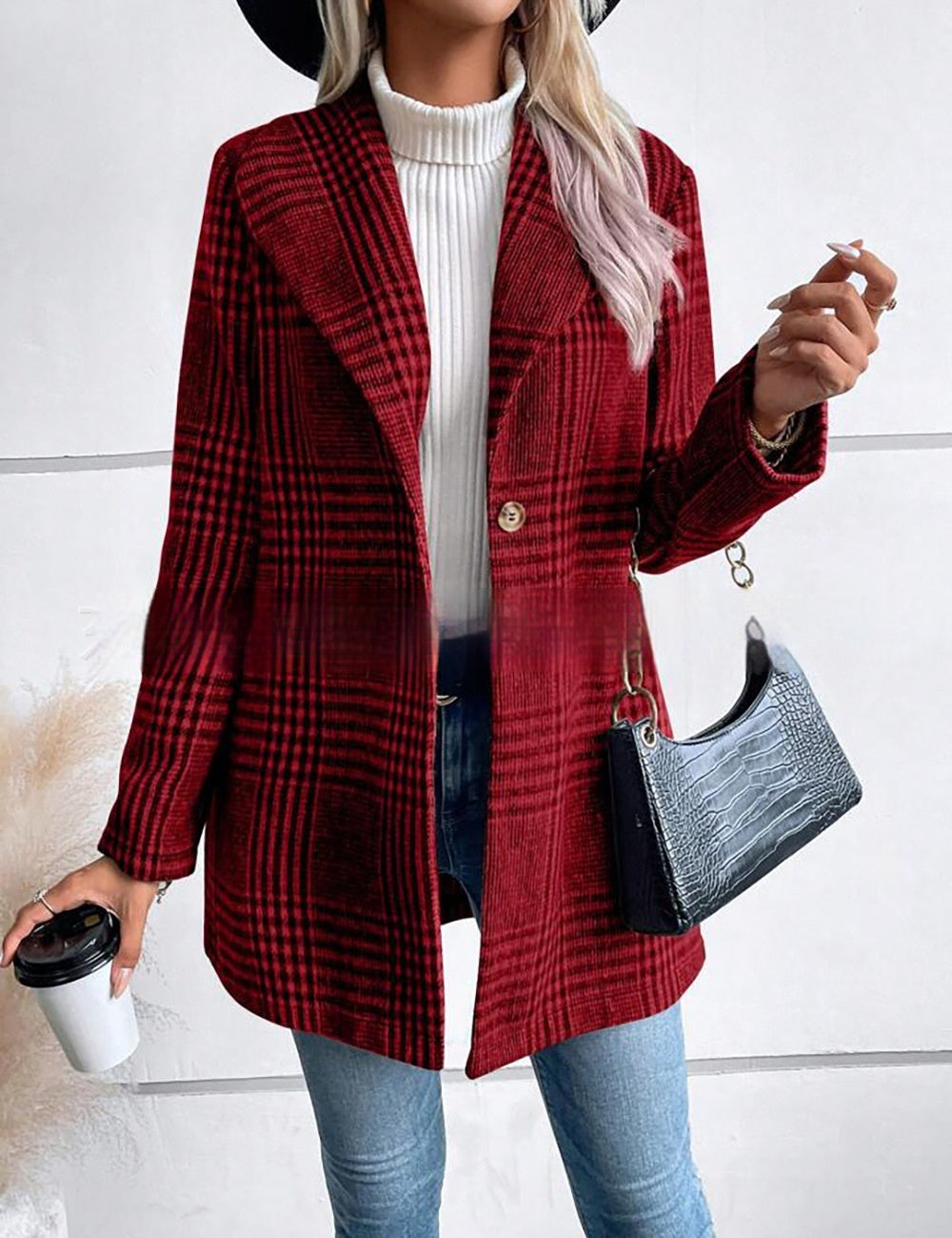 Kvinders Monterede Efterårsfrakke Med Kontrolmønster 2