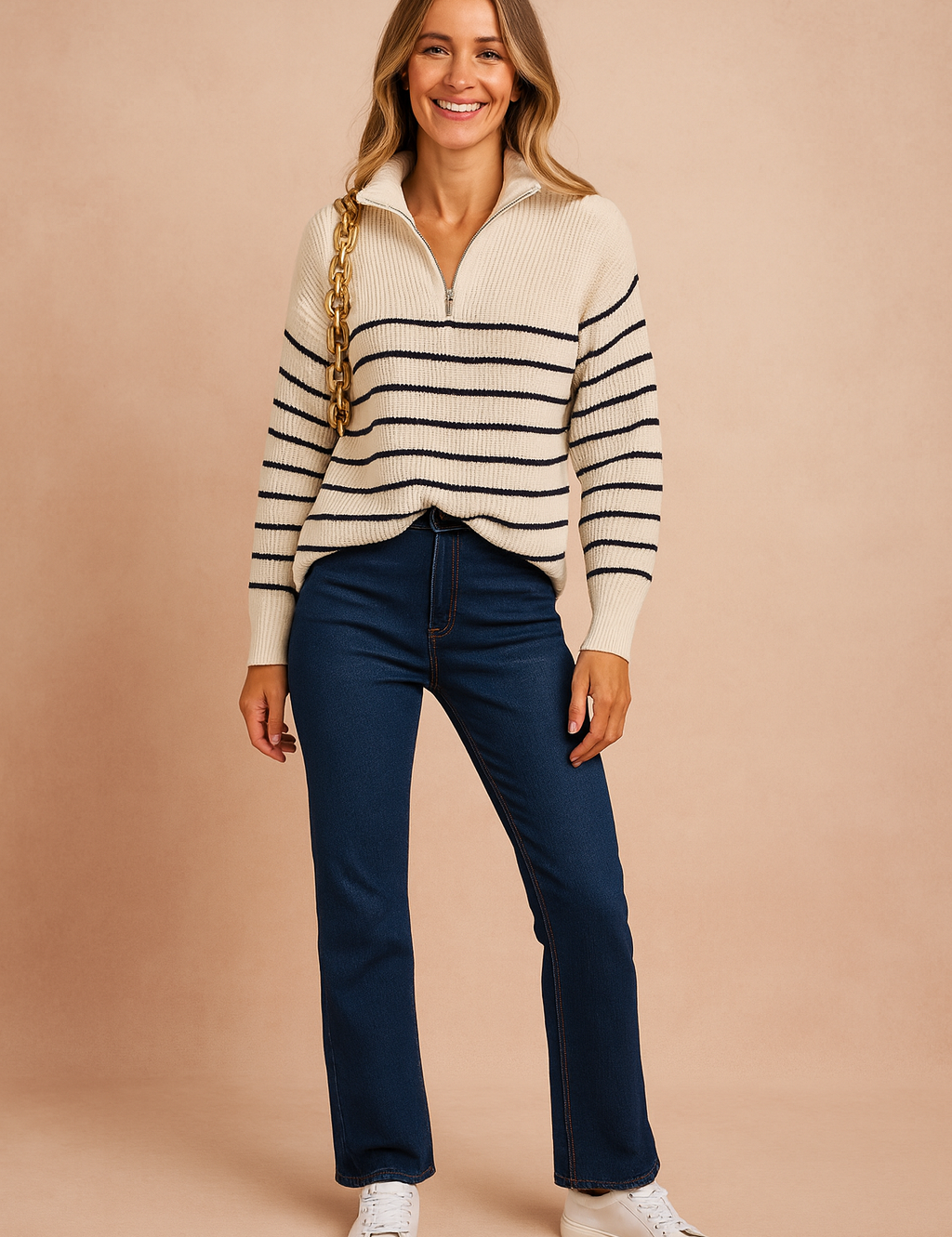 Laura | Stribet sweater med krave 0