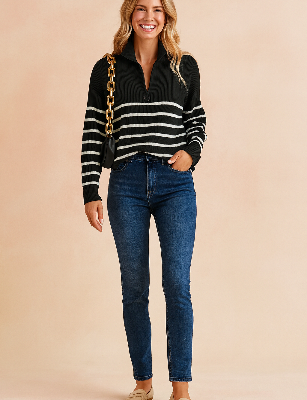 Laura | Stribet sweater med krave 1