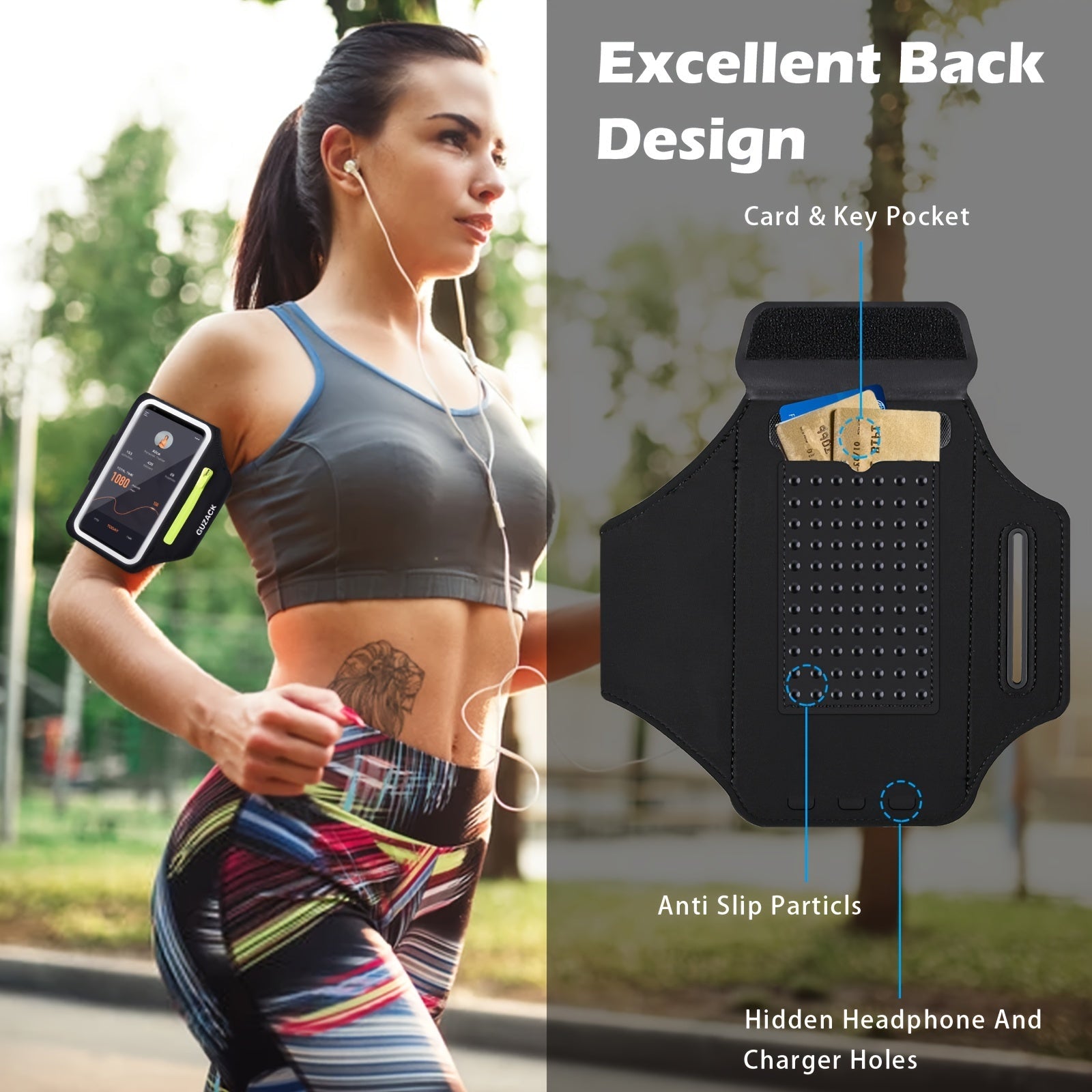 Løbetelefonholder med øretelefonetui - Justerbar armrem til atleter 7