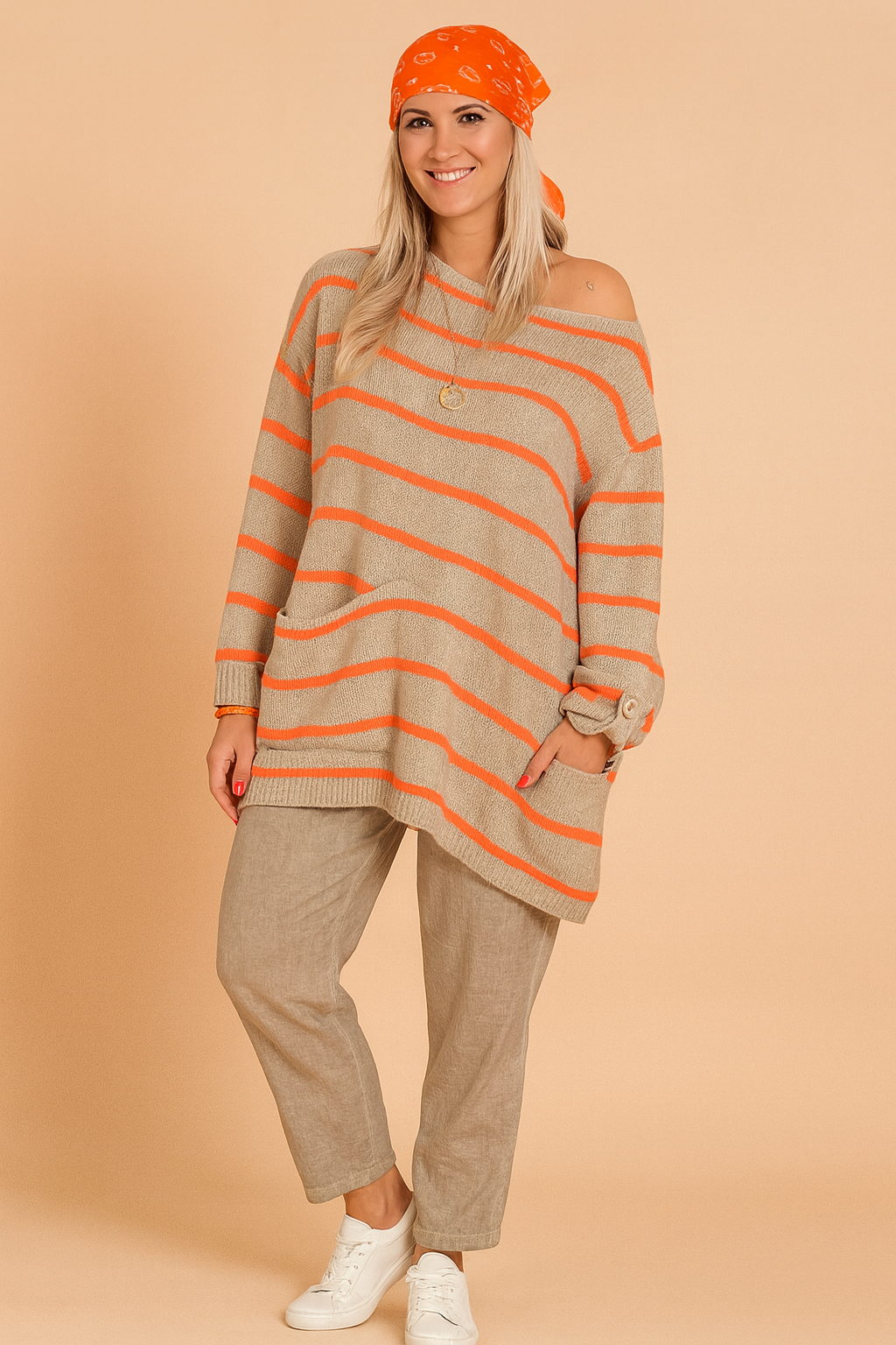 Magda | Oversized stribet sweater med bådudskæring 0