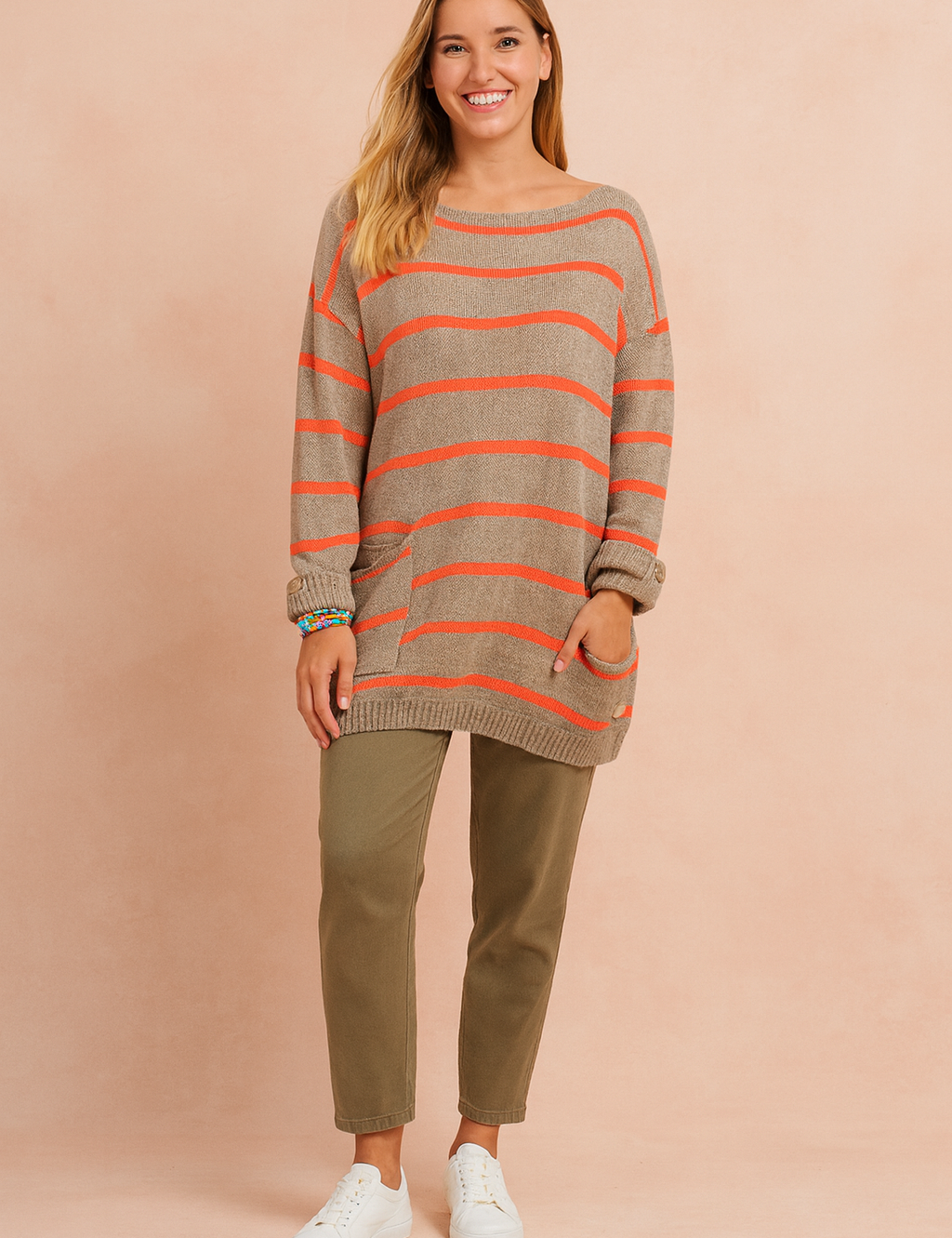 Magda | Oversized stribet sweater med bådudskæring 1