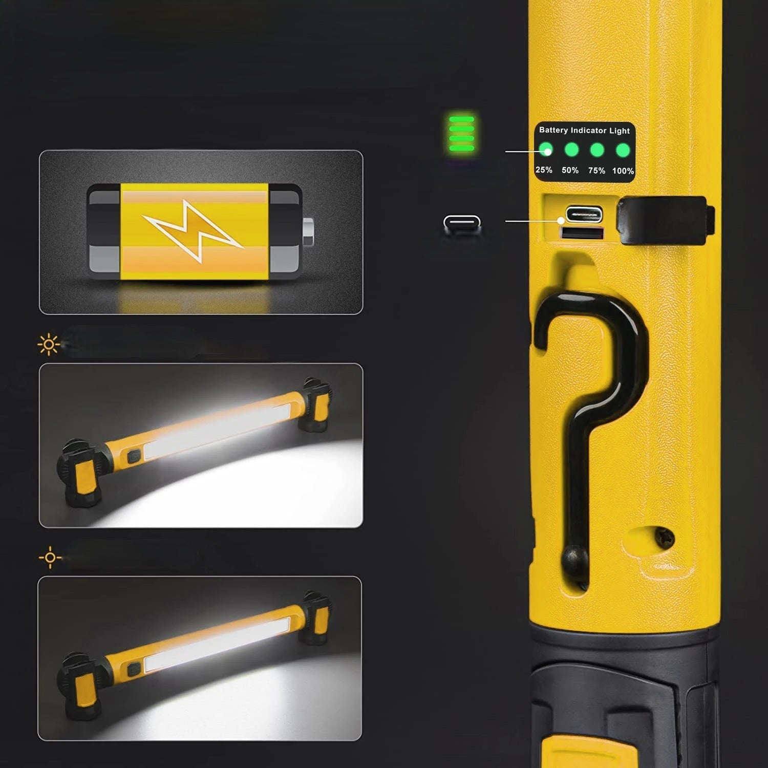 Magnetisk LED-arbejdslysbjælke – Genopladelig 5200mAh lampe til bilreparationer, belysning under motorhjelmen og udendørs nødbelysning 2