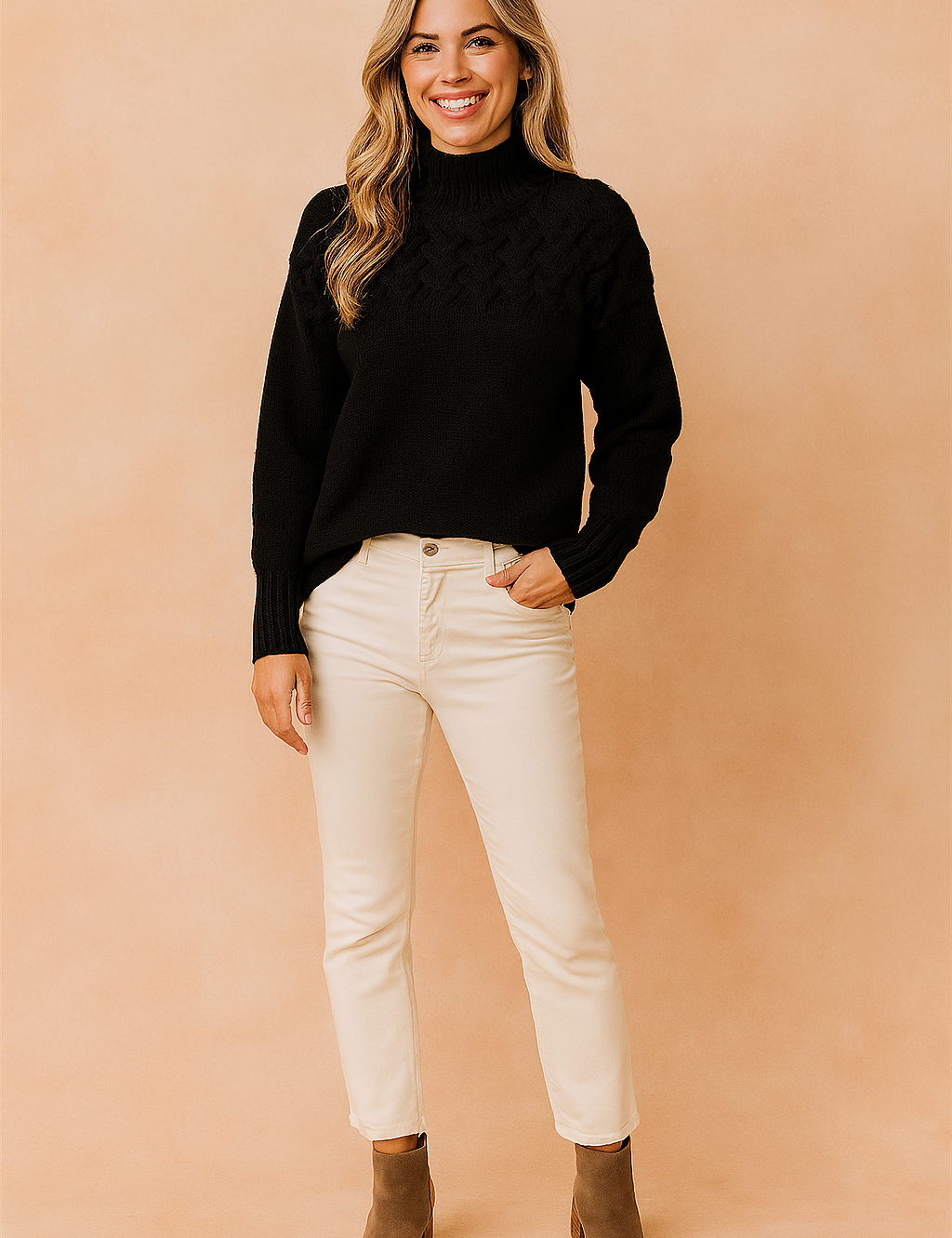 Marta | Sweater med strikket mønster foroven 5