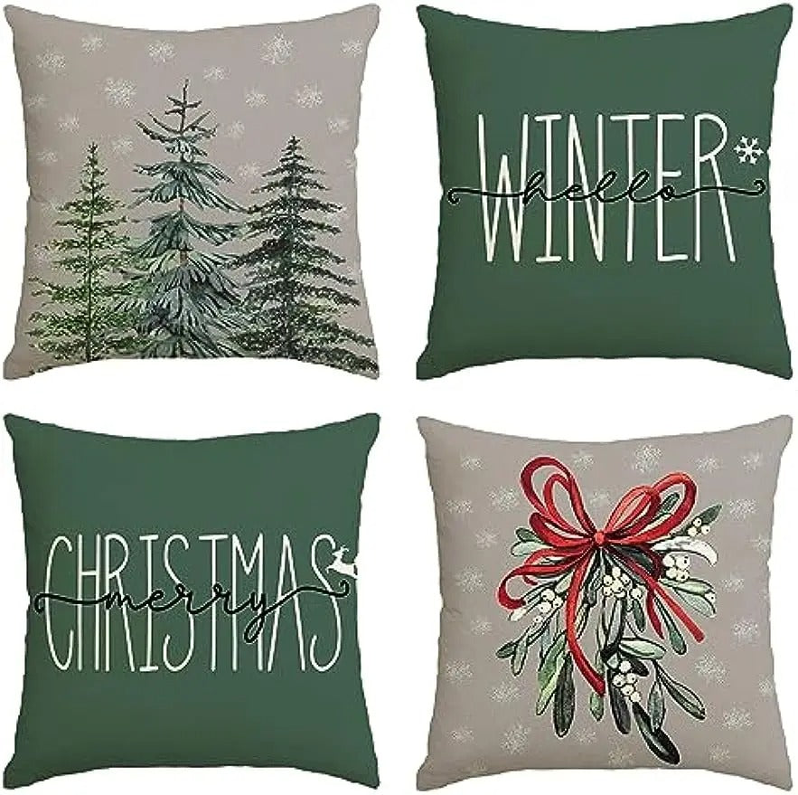 MerryCushion – Grønt julepudebetræk med festligt broderi 2