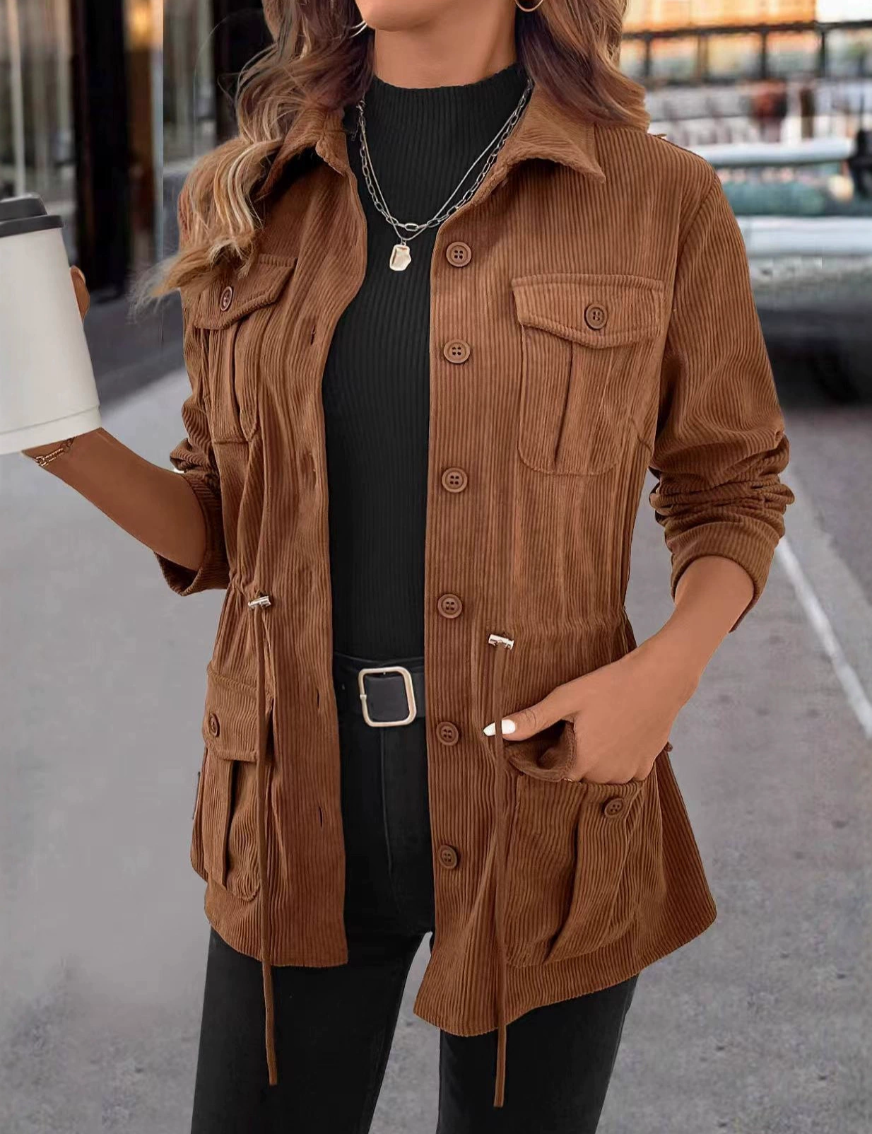 Moderigtig damefløjlsjakke | Med lommer 0