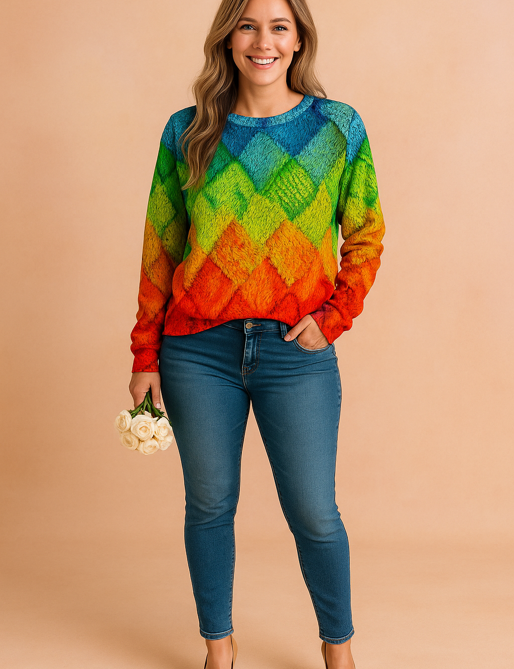 Monika | Sweater med et farverigt vævet mønster 1