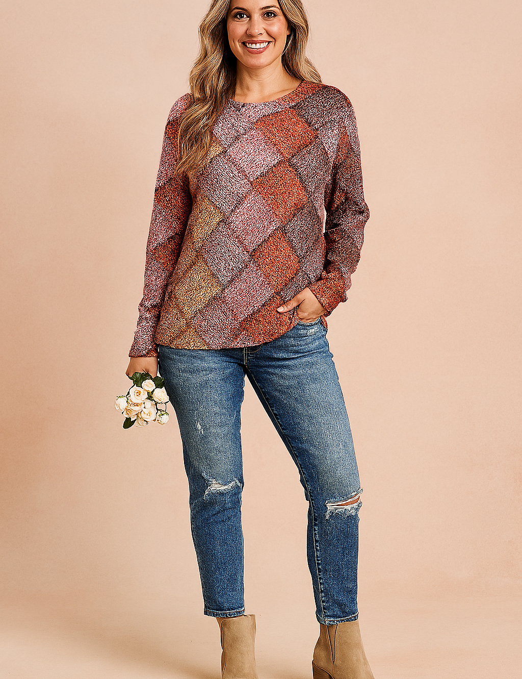 Monika | Sweater med et farverigt vævet mønster 2