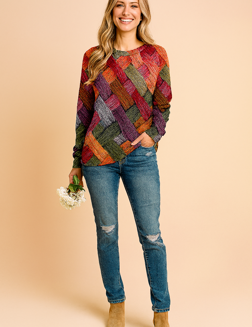 Monika | Sweater med et farverigt vævet mønster 3