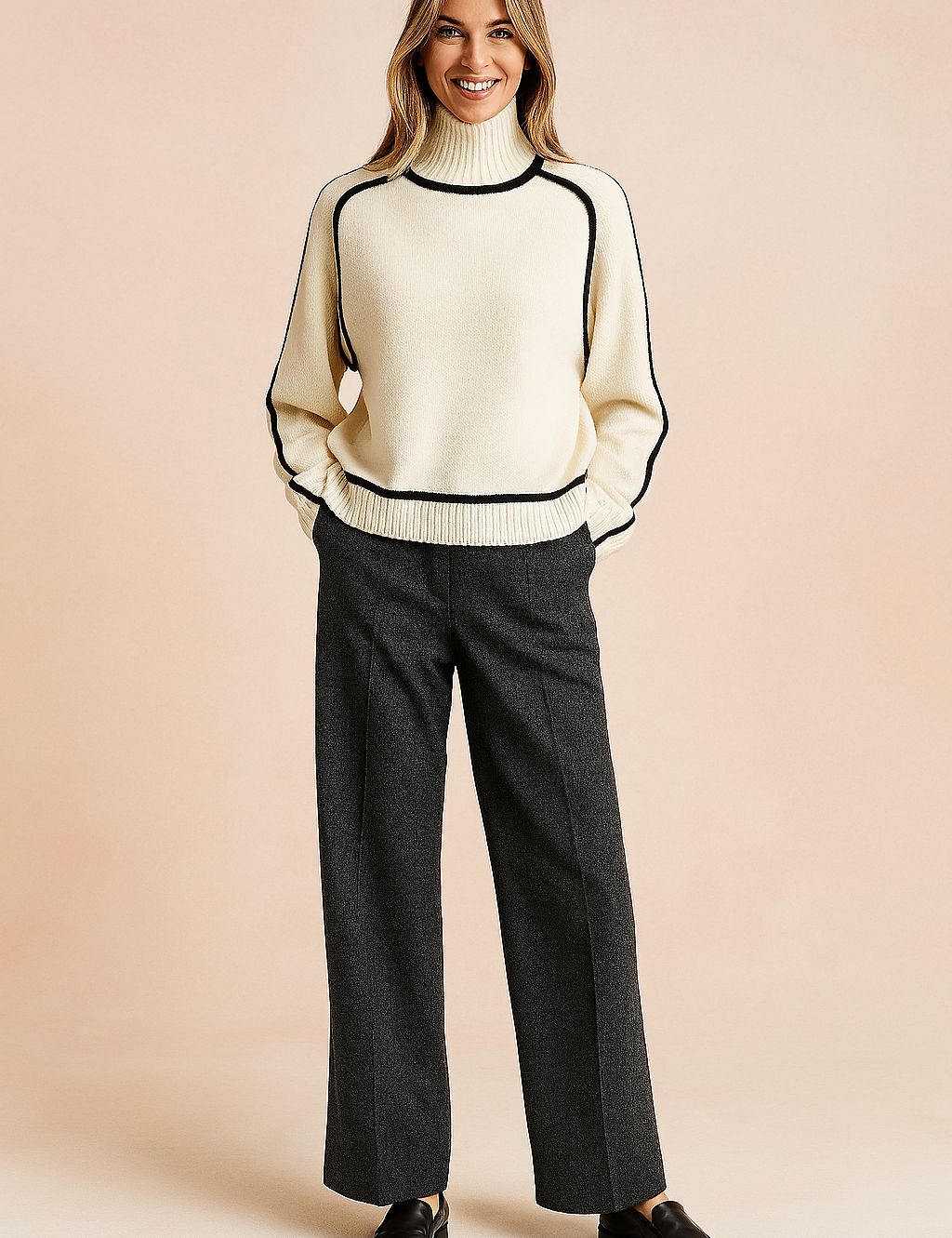 Nadia | Sweater med kontrastkant og høj krave 2