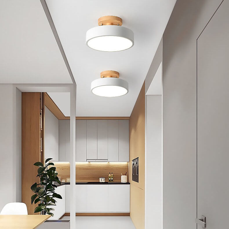 Nordic Log Round Loftslampe – Moderne LED Loftlampe til Soveværelse eller Stue, Semi-Flush Mount i Træ og Metal 0