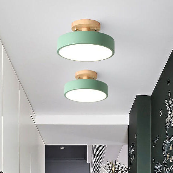 Nordic Log Round Loftslampe – Moderne LED Loftlampe til Soveværelse eller Stue, Semi-Flush Mount i Træ og Metal 1
