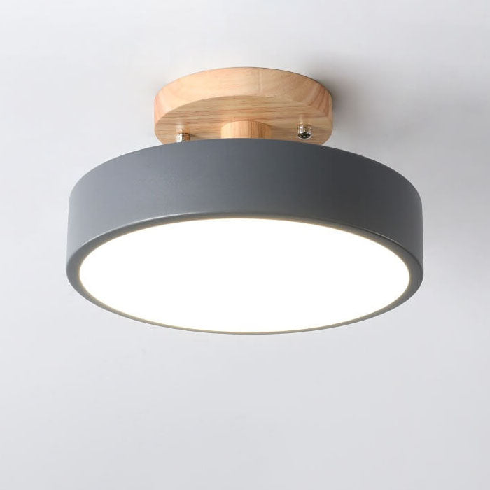 Nordic Log Round Loftslampe – Moderne LED Loftlampe til Soveværelse eller Stue, Semi-Flush Mount i Træ og Metal 10