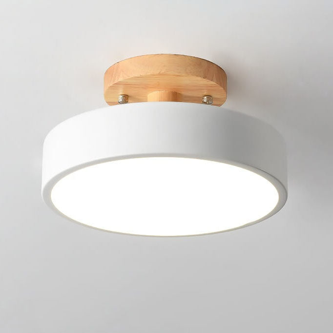Nordic Log Round Loftslampe – Moderne LED Loftlampe til Soveværelse eller Stue, Semi-Flush Mount i Træ og Metal 14