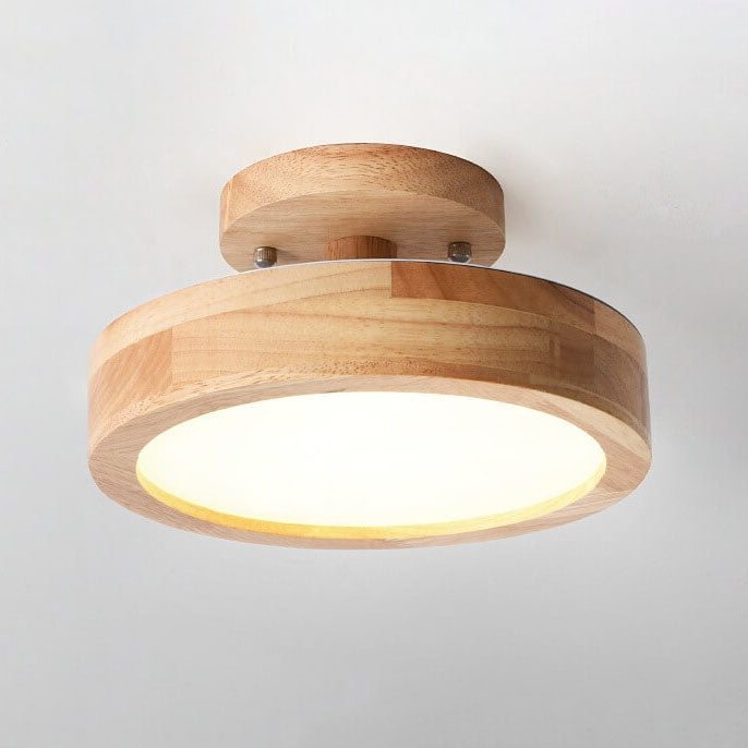 Nordic Log Round Loftslampe – Moderne LED Loftlampe til Soveværelse eller Stue, Semi-Flush Mount i Træ og Metal 15